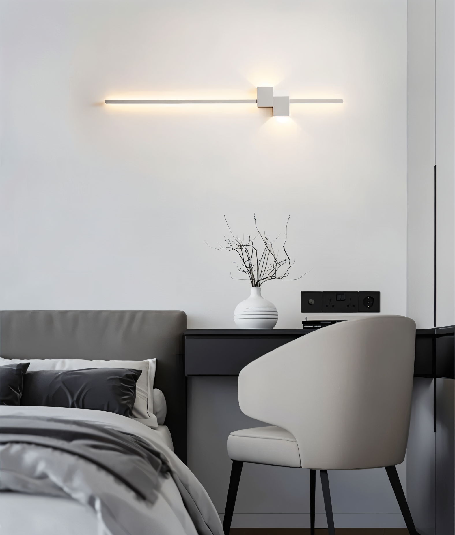 Linearo – Minimalistisk Sort LED Væglampe i Moderne Langt Design