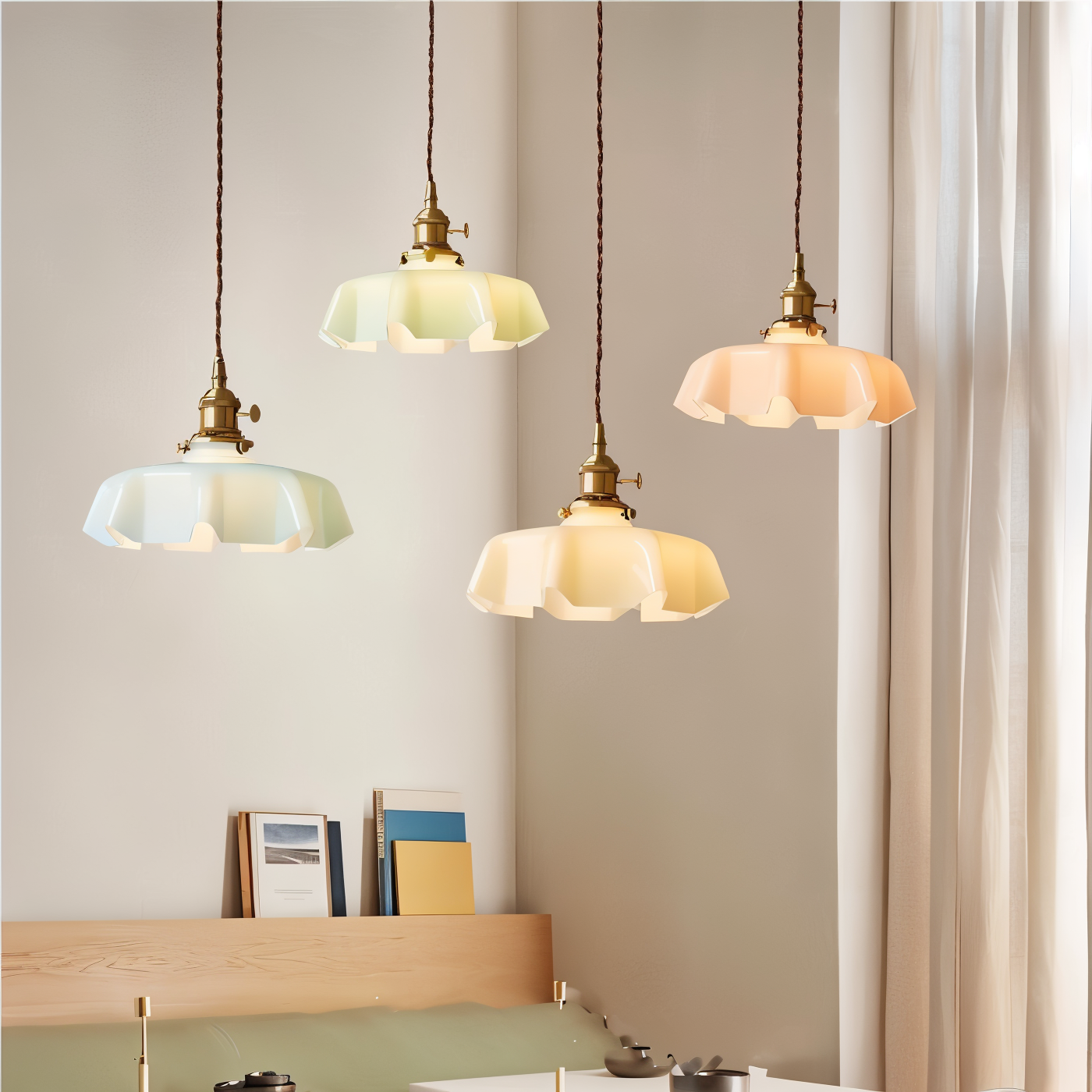 Florielle Loftlampe – Retro Loftlampe i Blomsterformet Cremefarvet Glasdesign