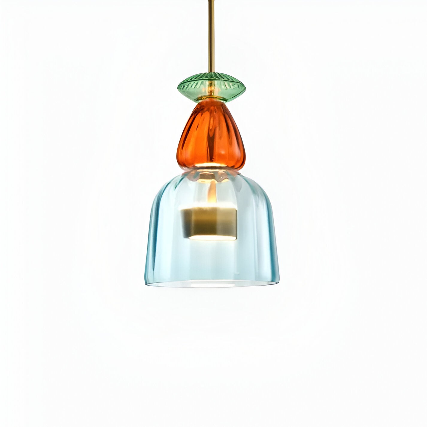 Farverig glas pendellampe – nordisk macaron design med dæmpbar LED