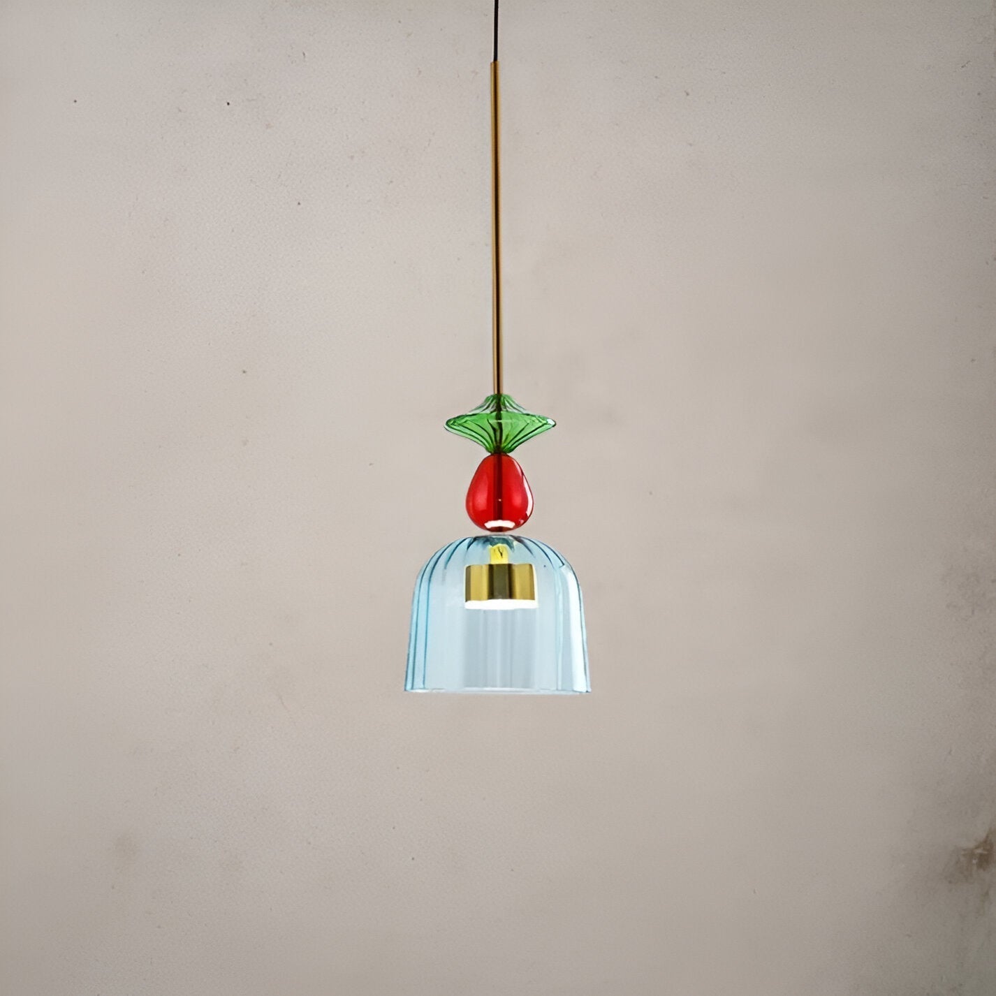 Farverig glas pendellampe – nordisk macaron design med dæmpbar LED