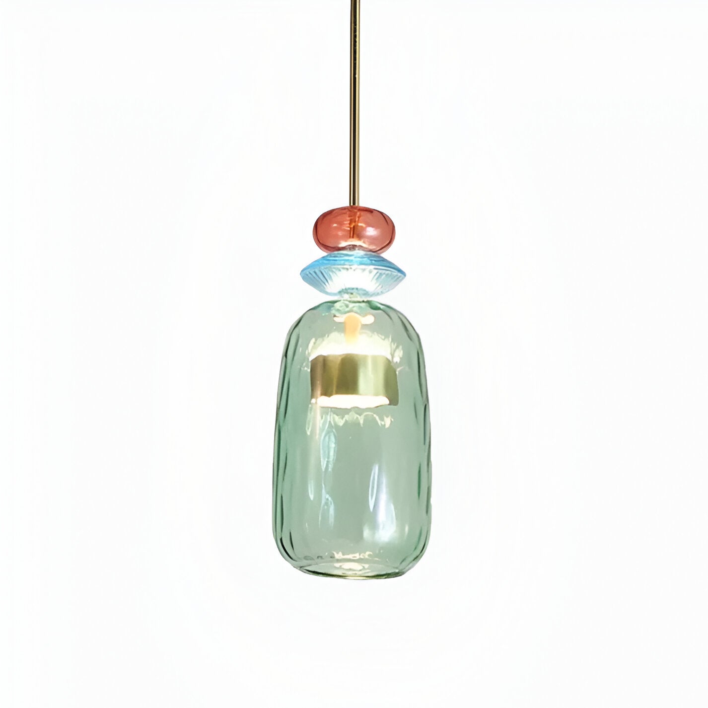 Farverig glas pendellampe – nordisk macaron design med dæmpbar LED