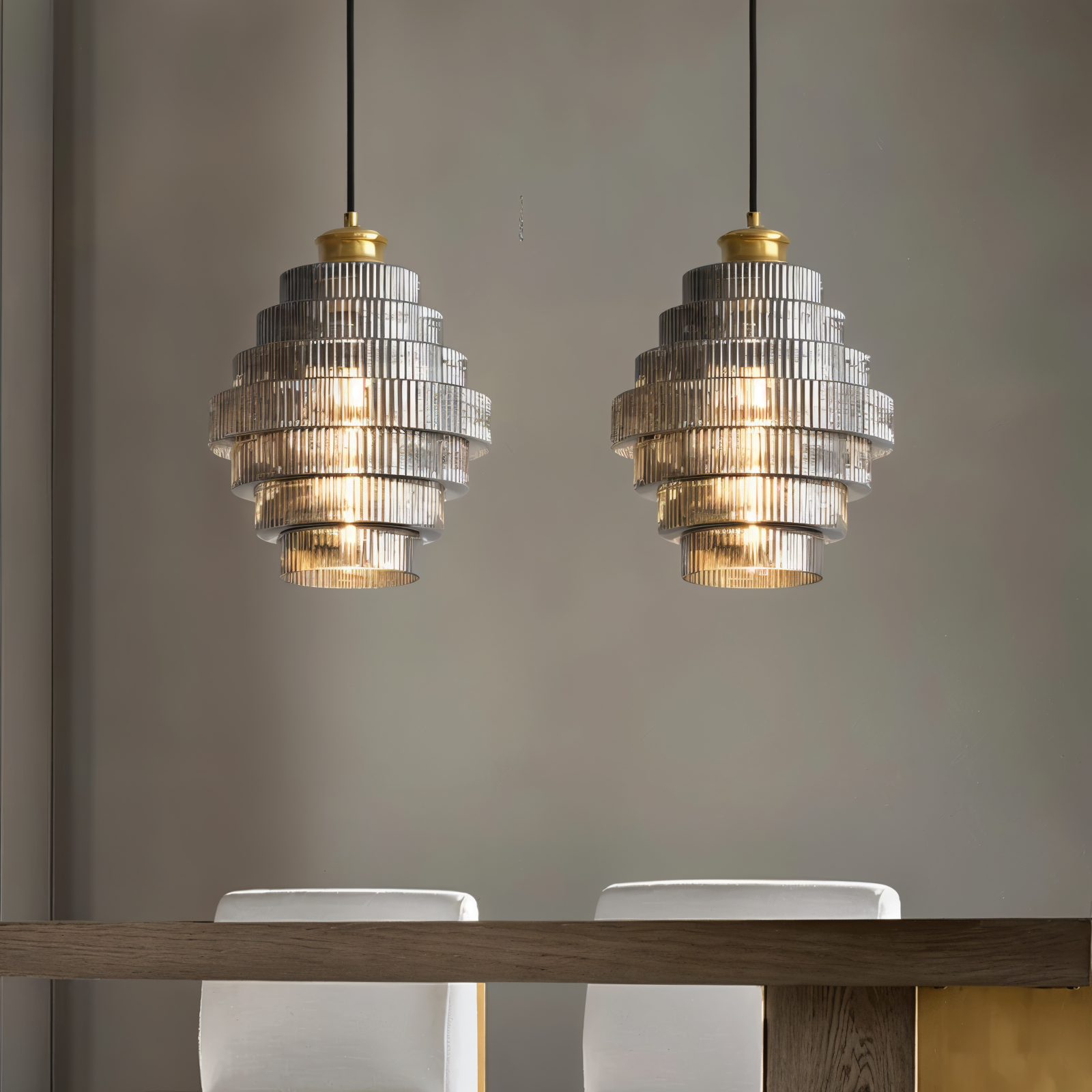 Pendellampe i glas og messing – retro lampe med lagdelt design