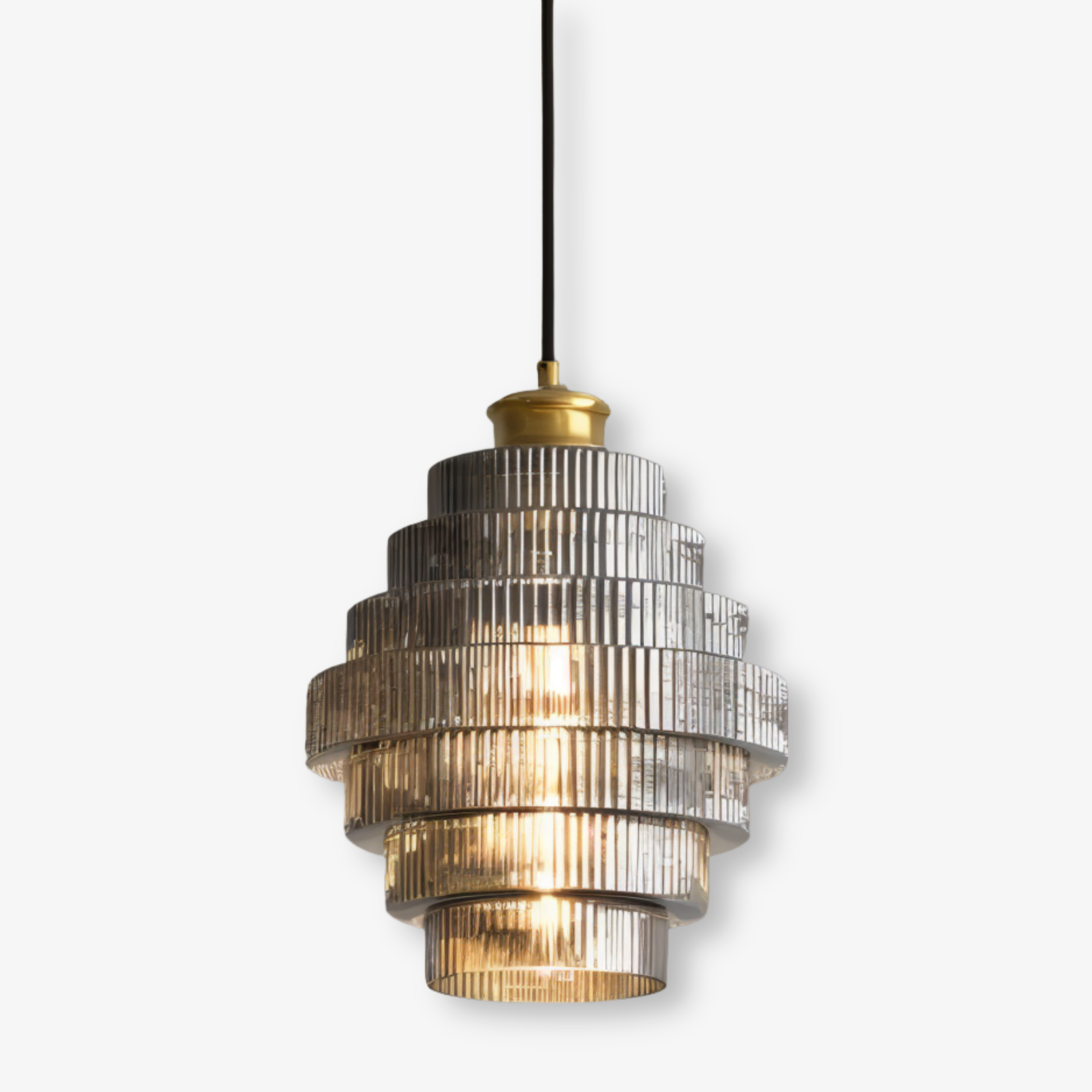 Pendellampe i glas og messing – retro lampe med lagdelt design