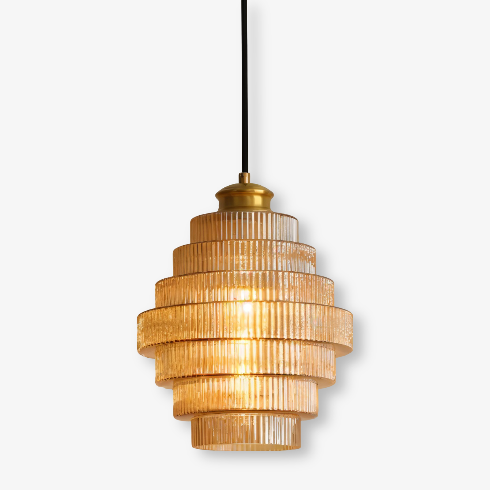 Pendellampe i glas og messing – retro lampe med lagdelt design