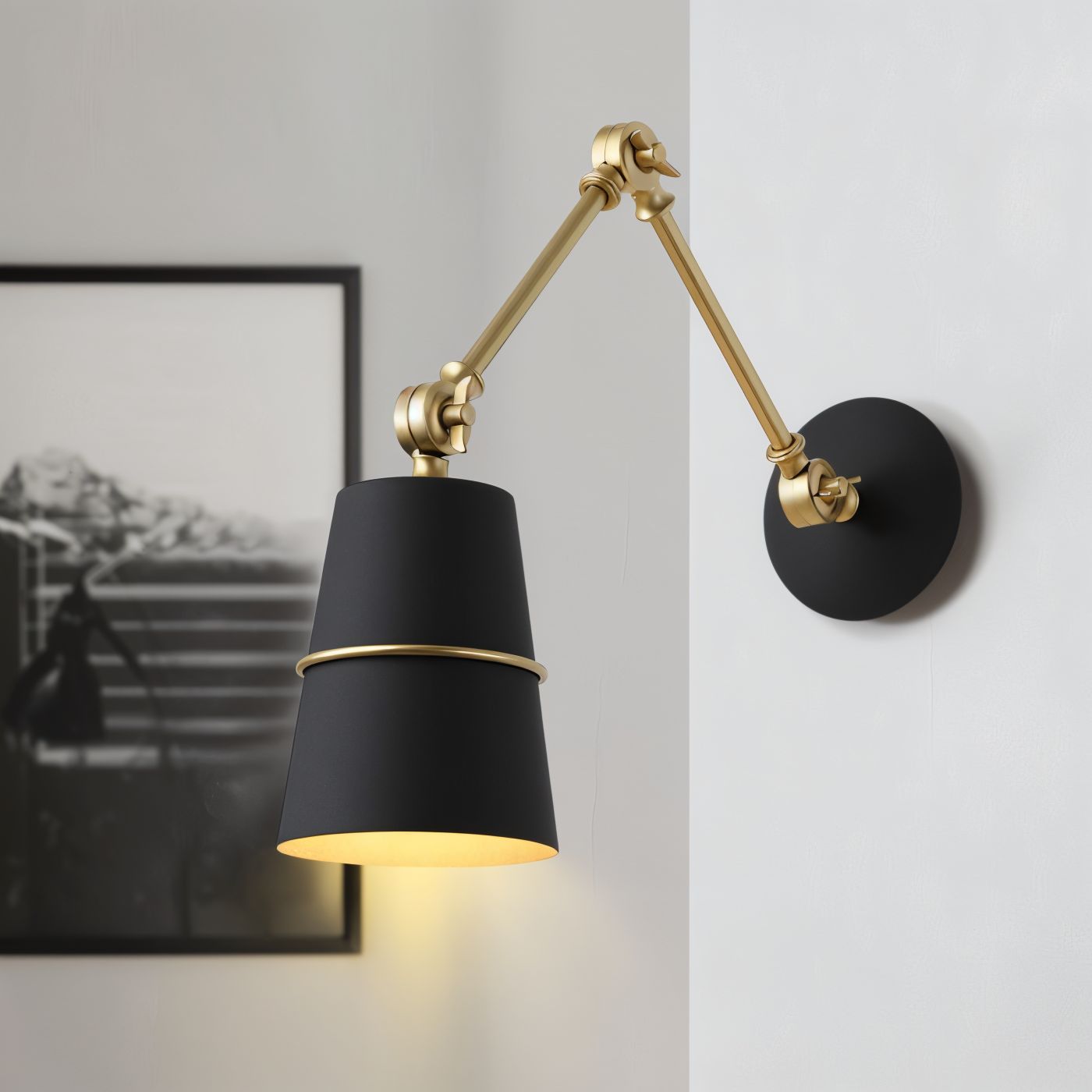 Væglampe med lang arm – justerbar retro lampe i sort eller hvid