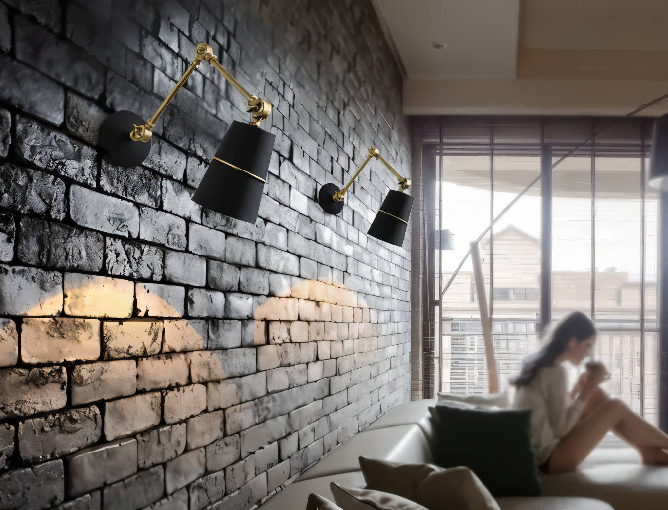 Væglampe med lang arm – justerbar retro lampe i sort eller hvid
