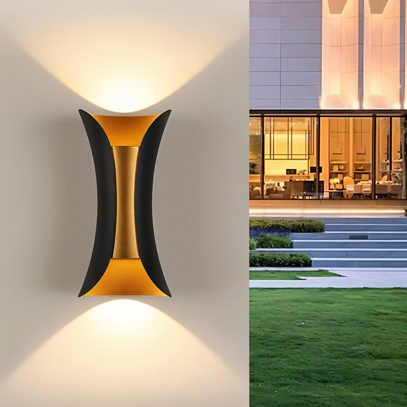Udendørs væglampe op/ned – sort og guld LED lampe IP65