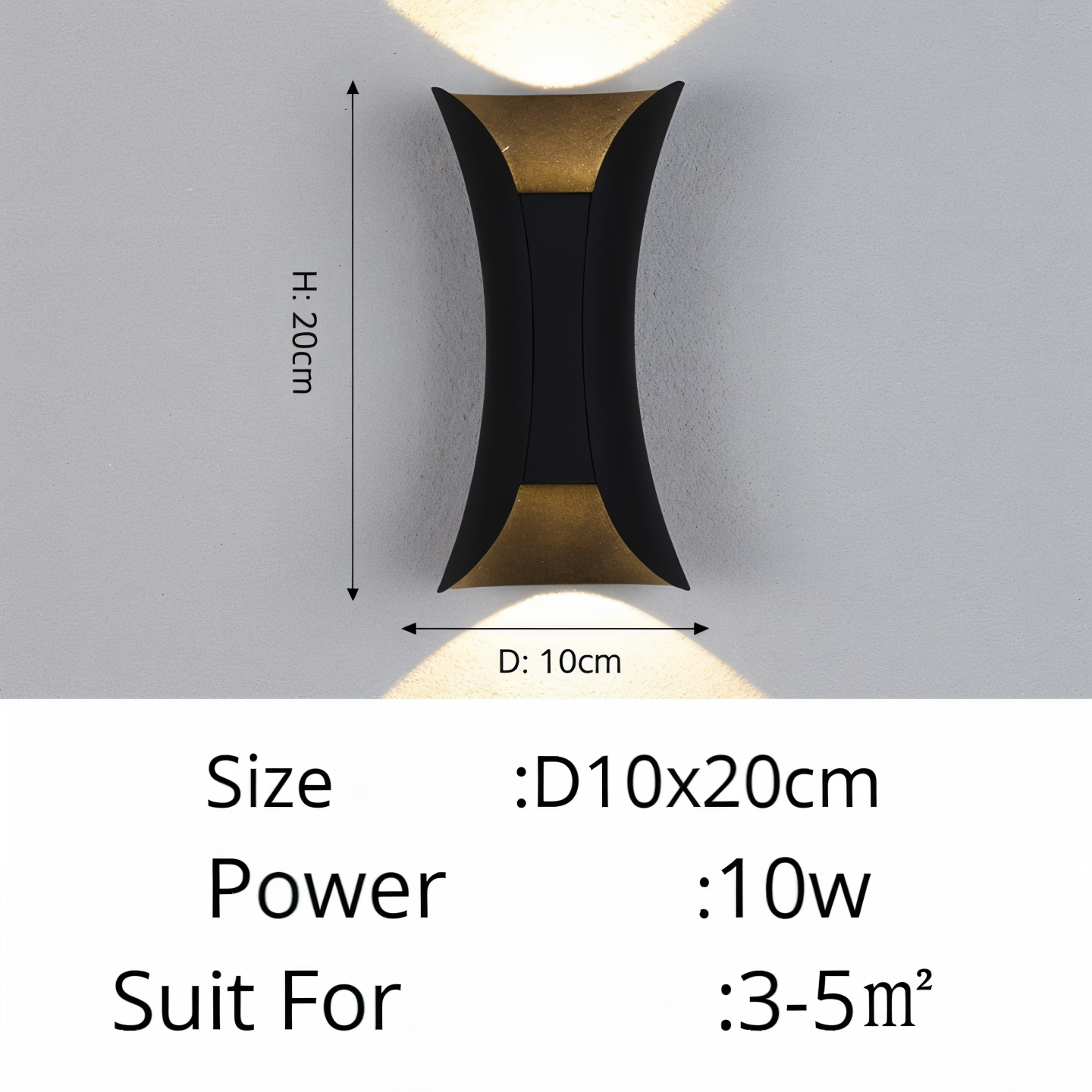 Udendørs væglampe op/ned – sort og guld LED lampe IP65