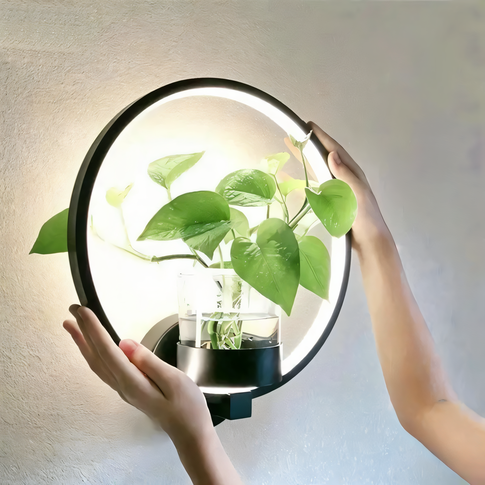 LumiGrow – Minimalistisk LED Væglampe med Integreret Planteholder