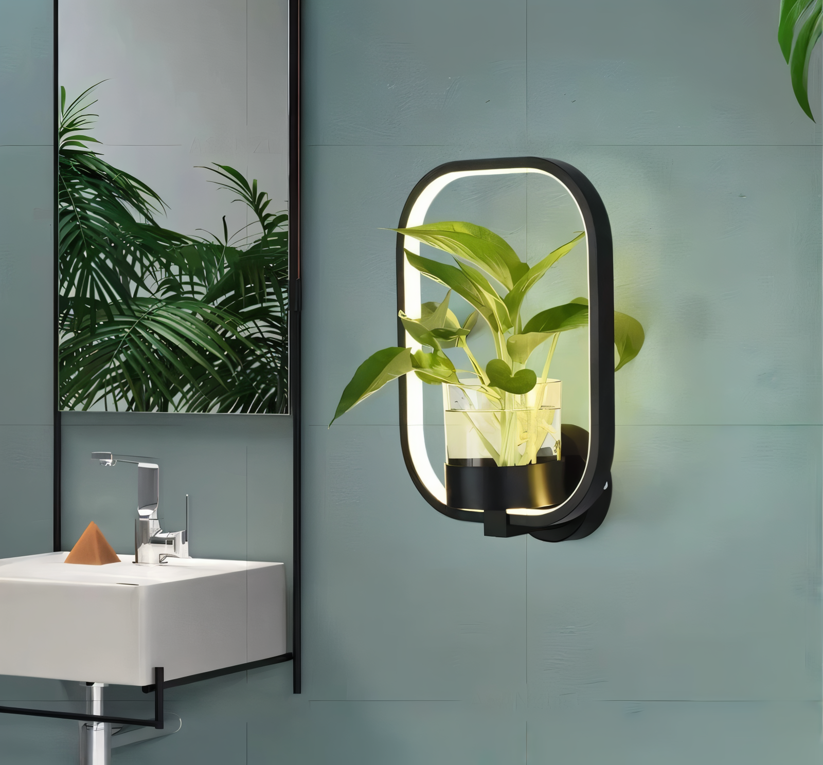 LumiGrow – Minimalistisk LED Væglampe med Integreret Planteholder