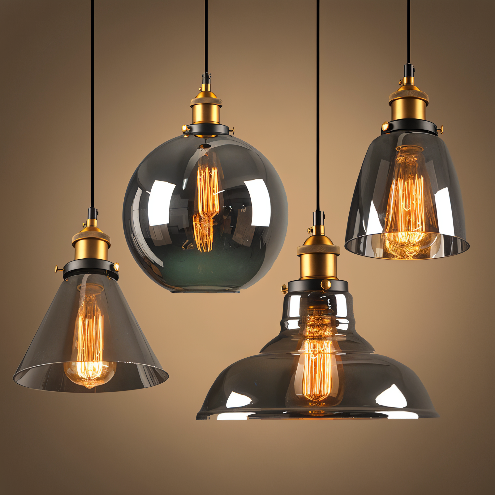 FumoLuxe Loftlampe – Vintage Loftlampe i Røgglas med Industriel Elegance