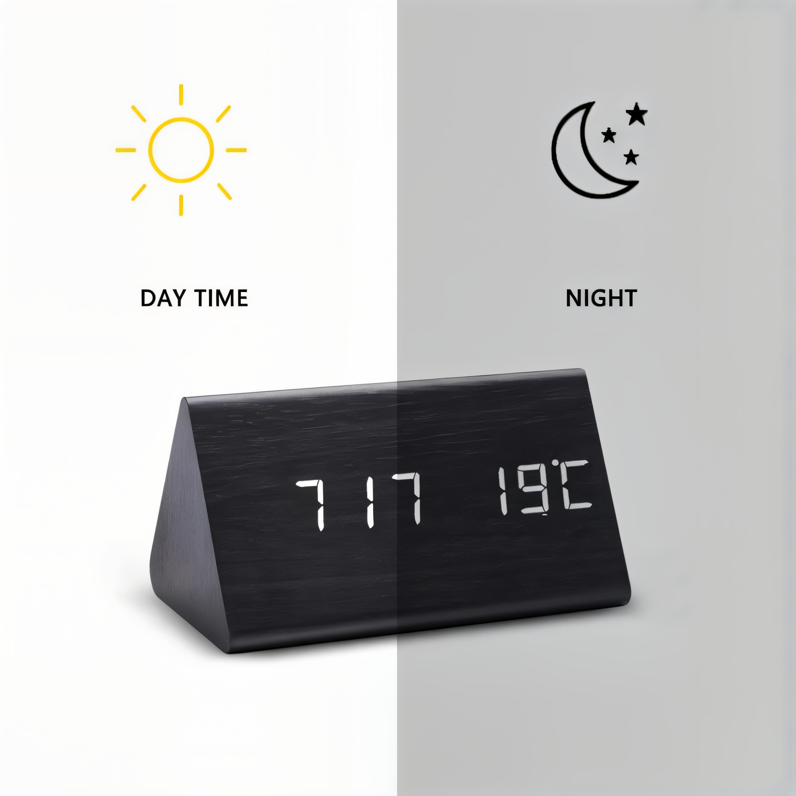 LED vækkeur med digitalt display – moderne design med temperatur
