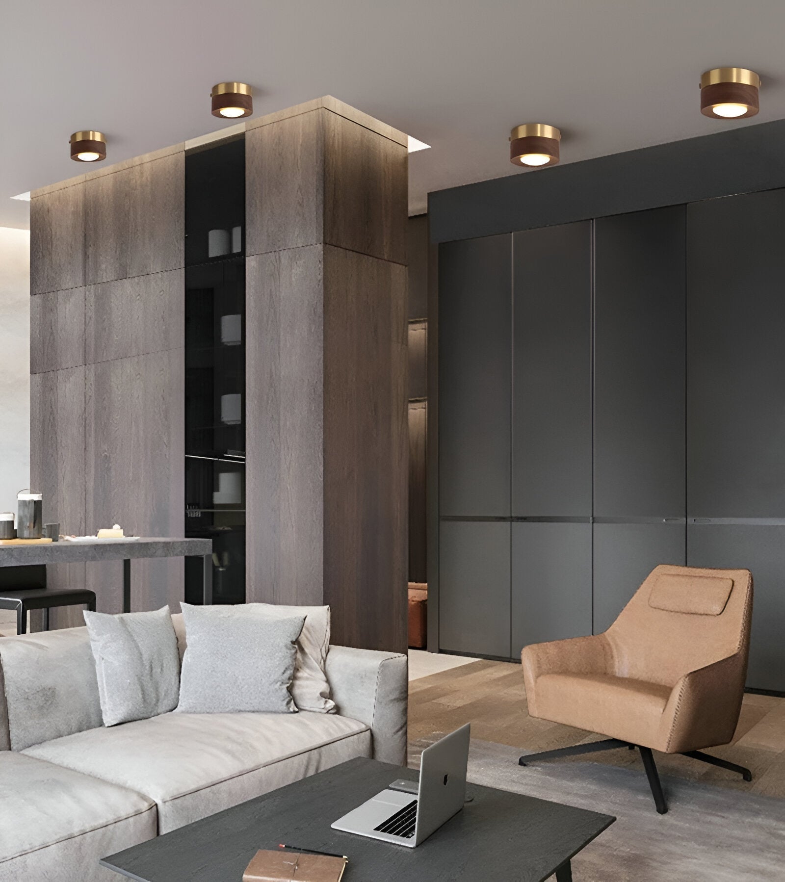 Walnora Spotlampe – LED Loftspot i Valnøddetræ med Moderne Design