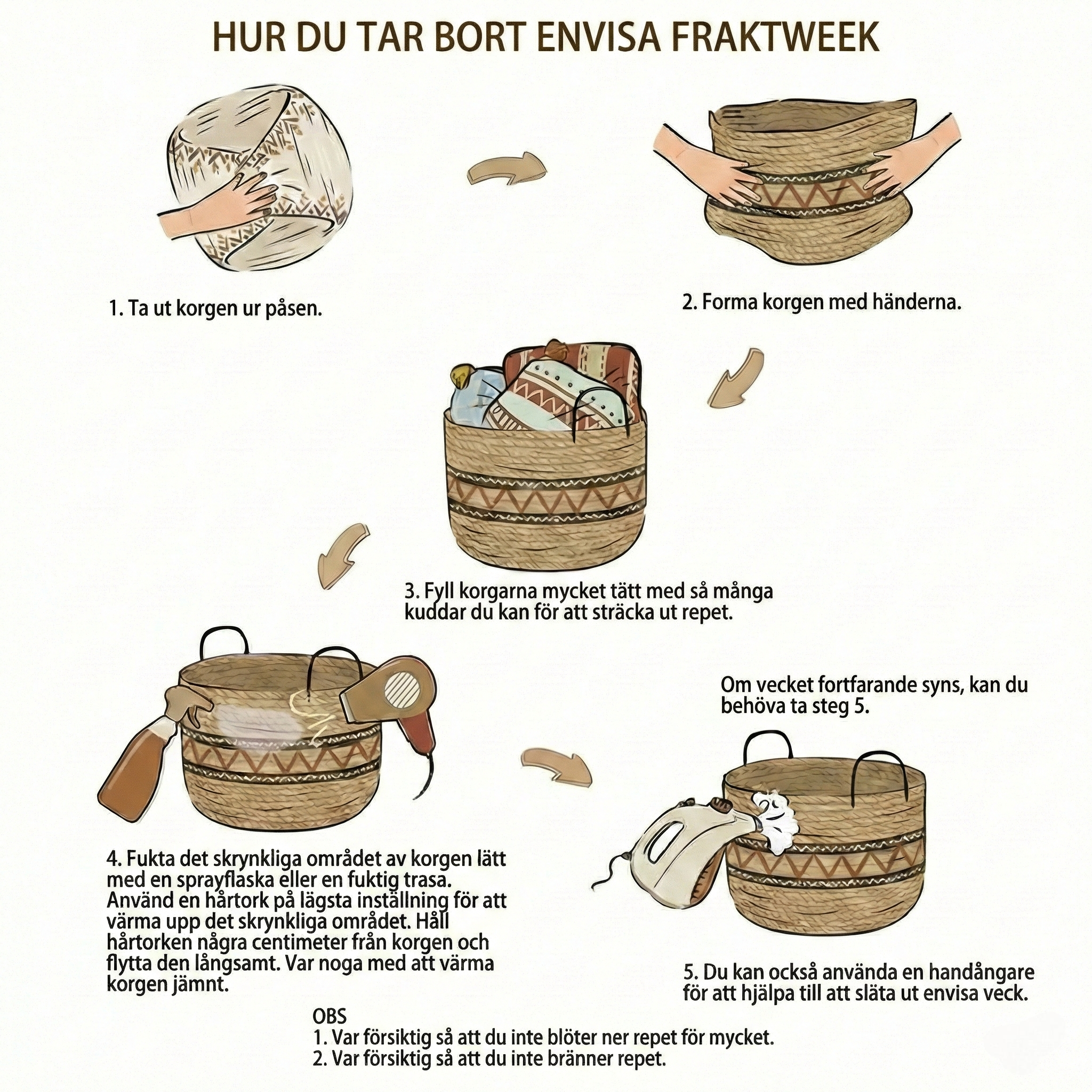 Makramé opbevaringskurv i bomuld med boho design