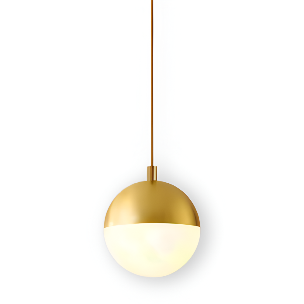 Pendellampe i guld og sort – elegant design med krystalkugle