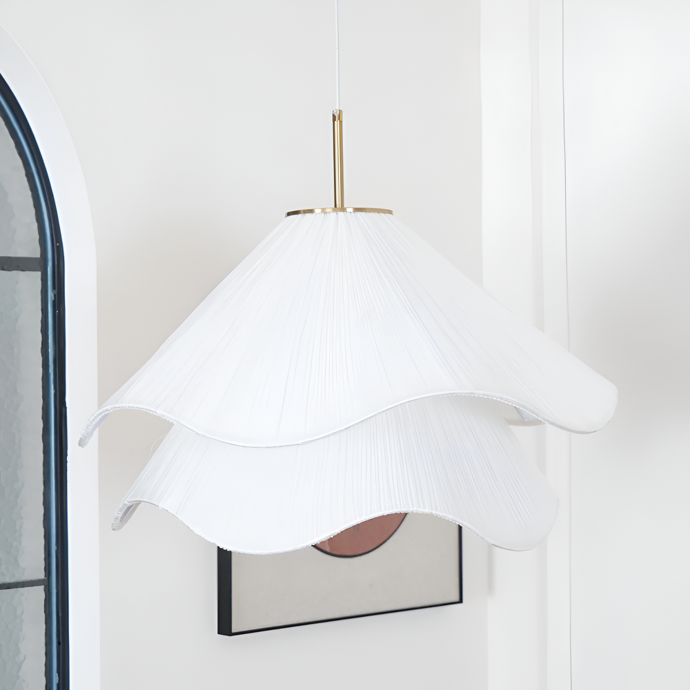 Japandi pendel lampe i blomsterformet stofdesign