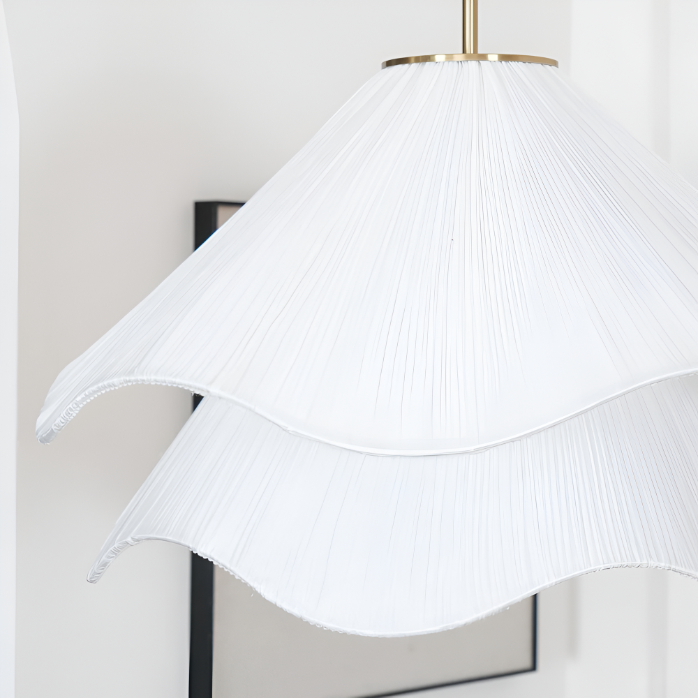 Japandi pendel lampe i blomsterformet stofdesign
