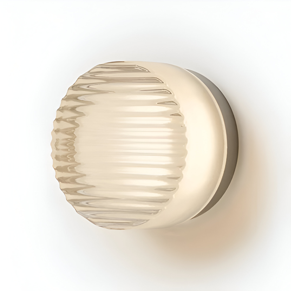Rund væglampe i riflet glas – rav eller hvid LED lampe