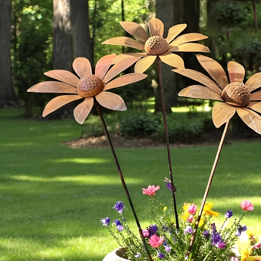 Rustikke marguerit-havespyd i metal – 5 stk.
