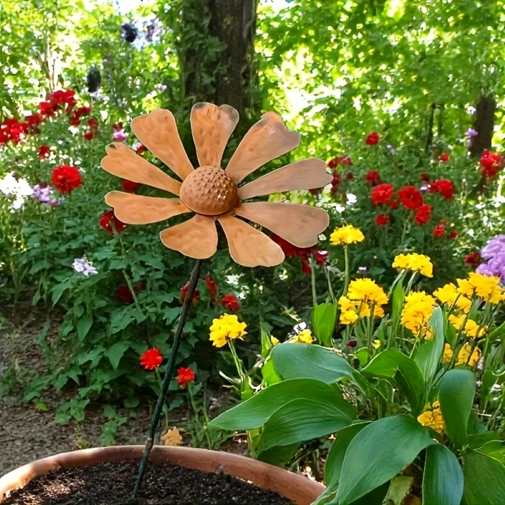 Rustikke marguerit-havespyd i metal – 5 stk.