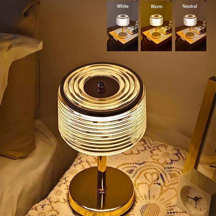 LED ring bordlampe i guld – elegant design med lagdelt skærm