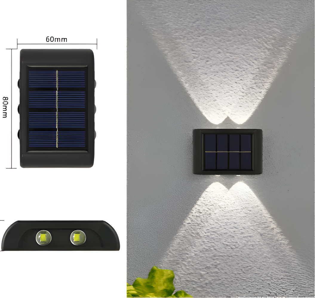 Solcelle væglampe med op/ned lys – vandtæt LED udendørslampe IP65