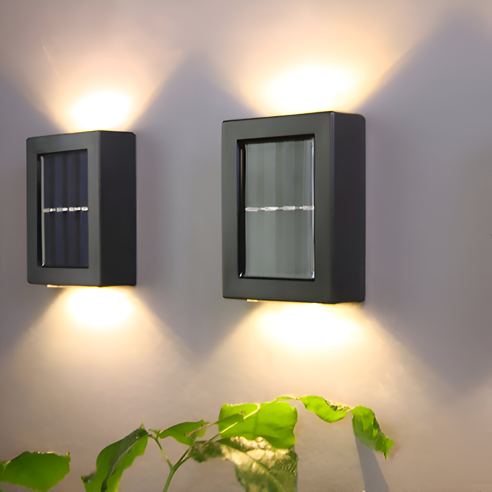 Solcelle væglampe med op/ned lys – vandtæt LED udendørslampe IP65