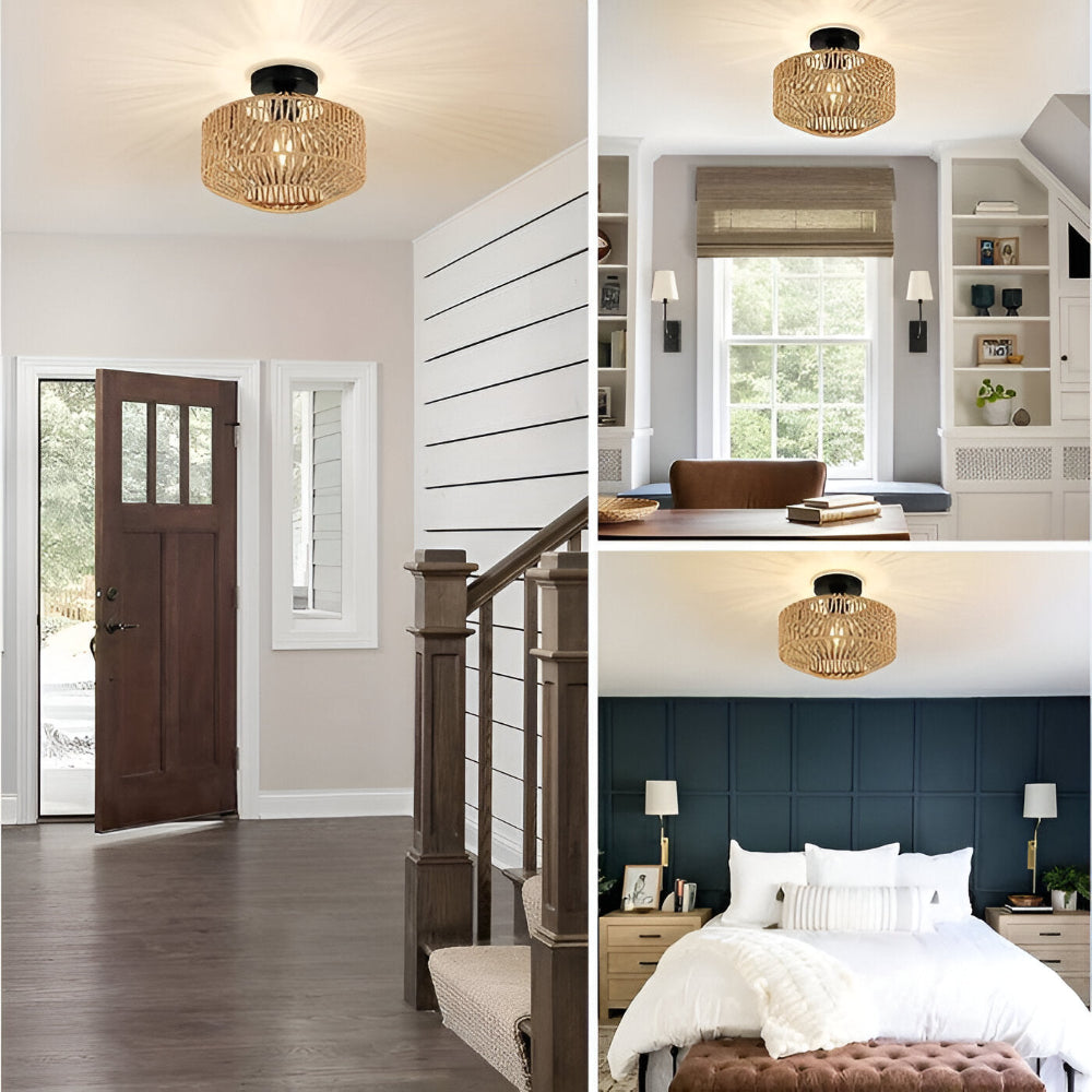 Ravira – Håndlavet Rattan Loftlampe i Boheme Stil