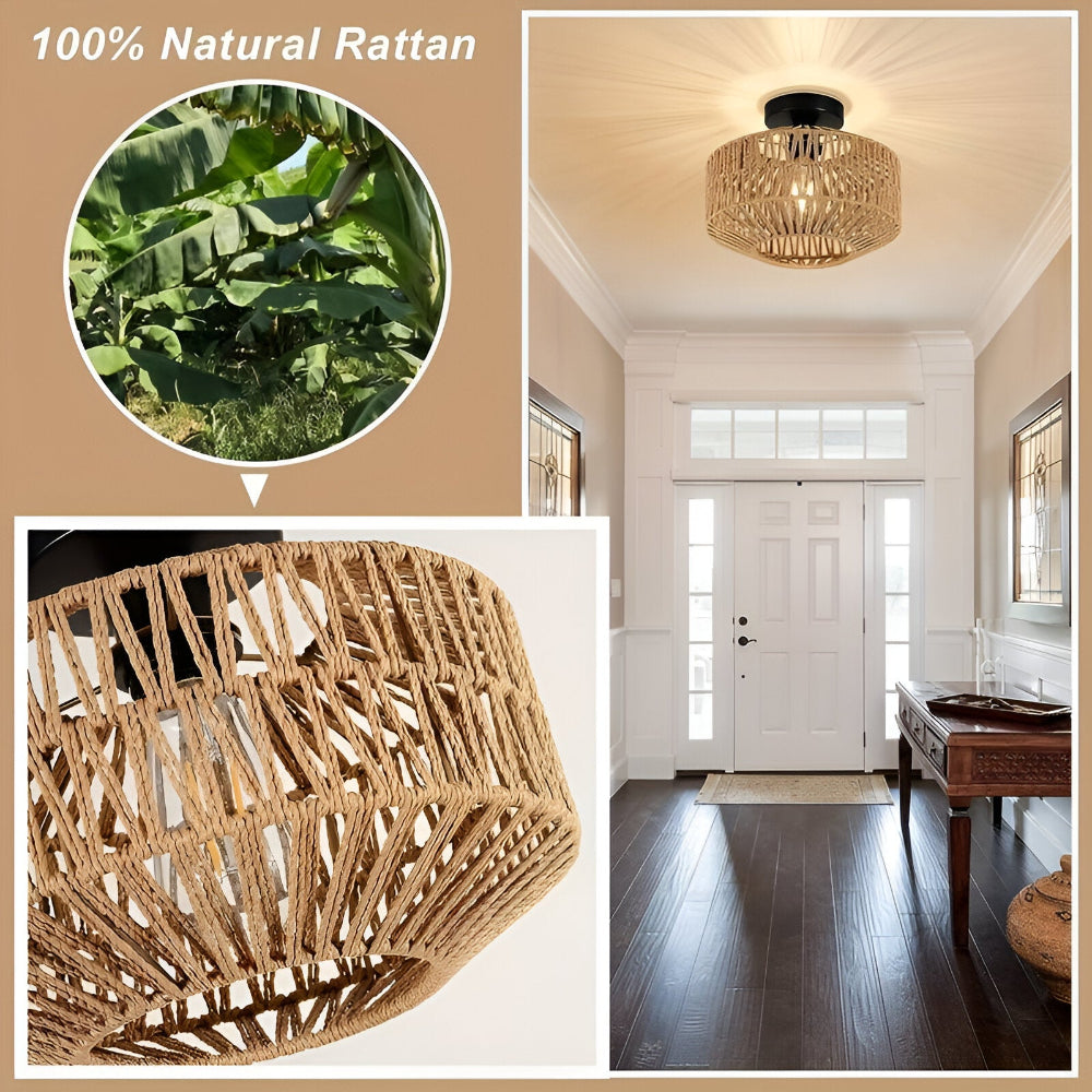 Ravira – Håndlavet Rattan Loftlampe i Boheme Stil