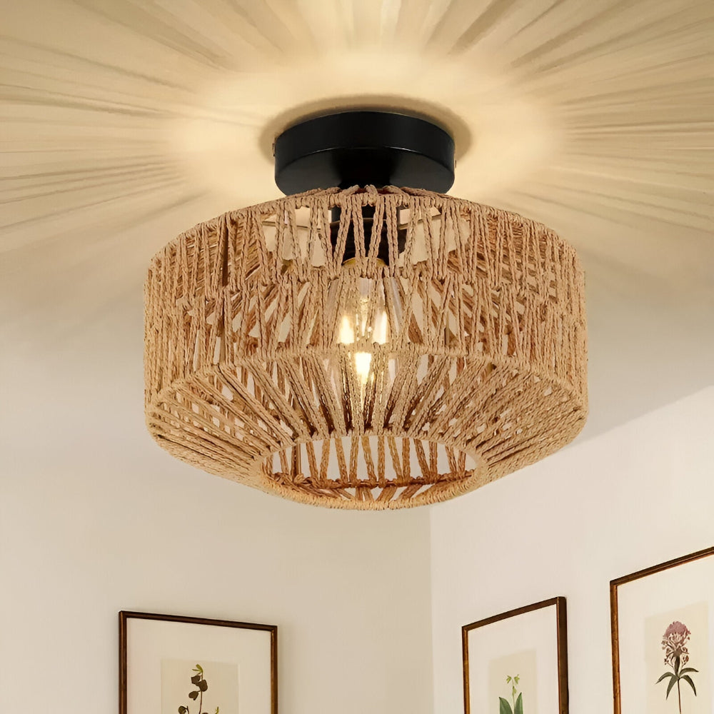 Ravira – Håndlavet Rattan Loftlampe i Boheme Stil