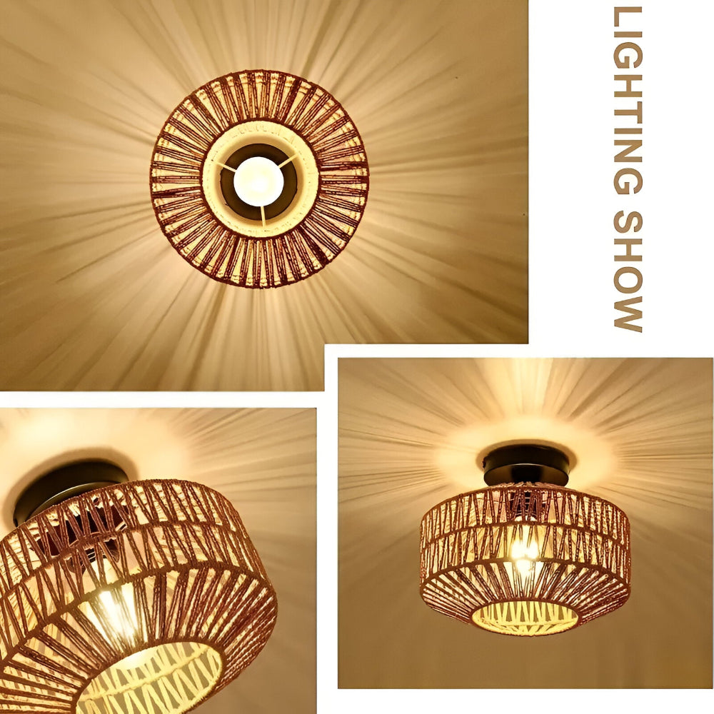 Ravira – Håndlavet Rattan Loftlampe i Boheme Stil