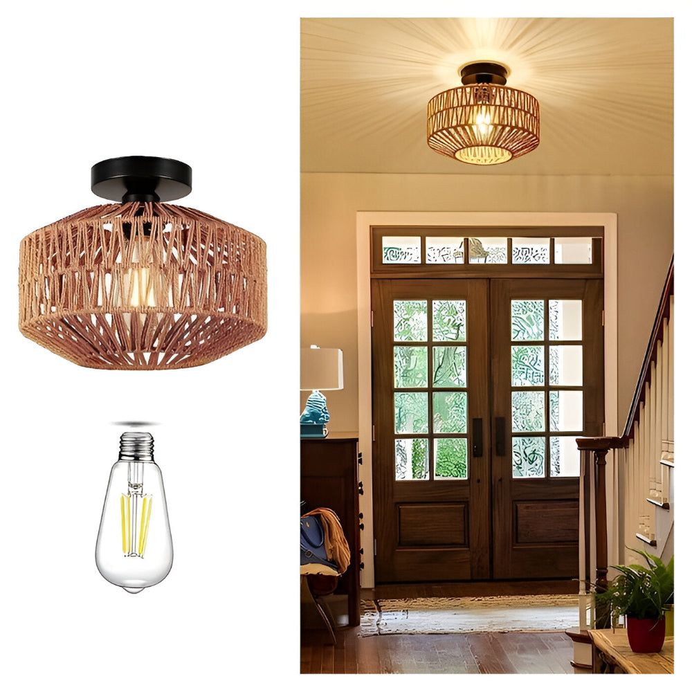 Ravira – Håndlavet Rattan Loftlampe i Boheme Stil