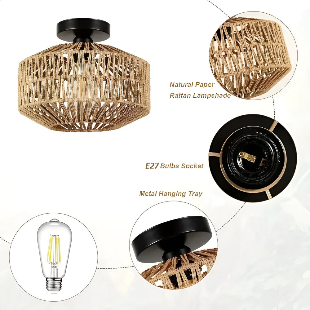 Ravira – Håndlavet Rattan Loftlampe i Boheme Stil