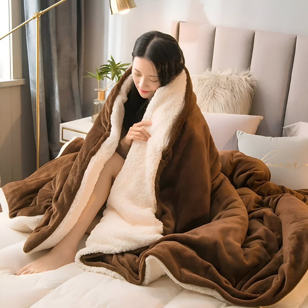 Dobbeltvendet vinterplaid i flannel og fleece