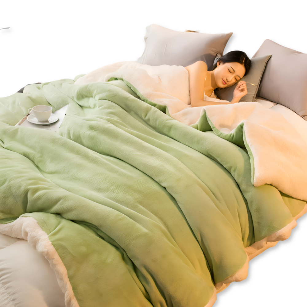 Dobbeltvendet vinterplaid i flannel og fleece