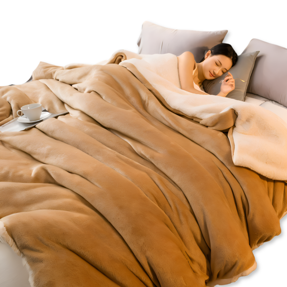 Dobbeltvendet vinterplaid i flannel og fleece