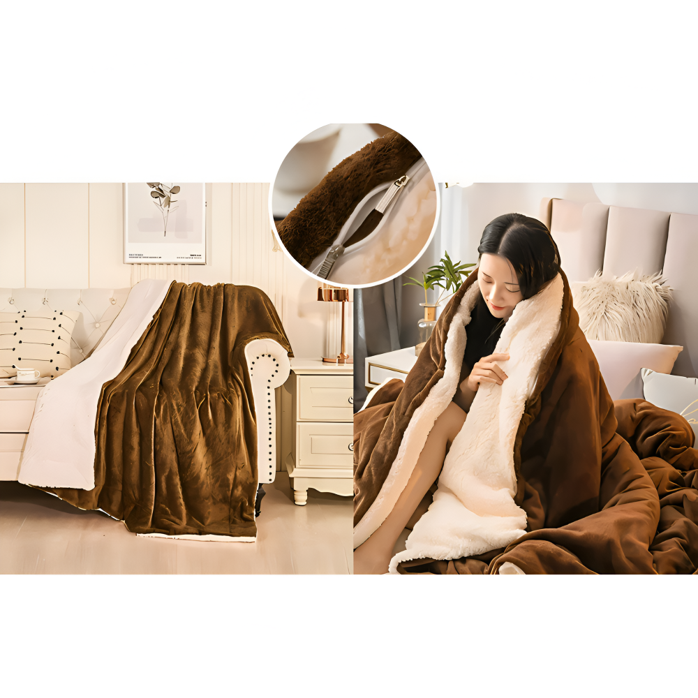 Dobbeltvendet vinterplaid i flannel og fleece