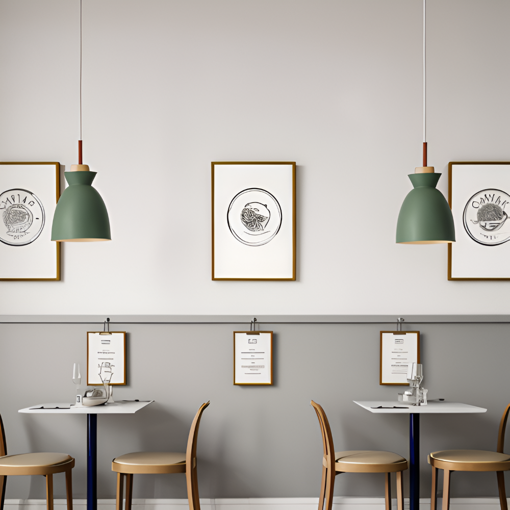 Farverig pendellampe i macaron design – moderne kuppelformet lampe