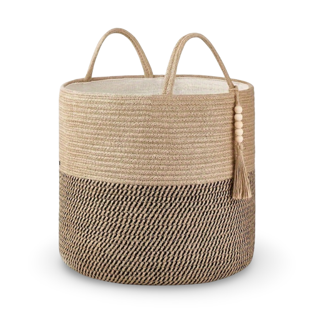 Makramé opbevaringskurv i bomuld med boho design