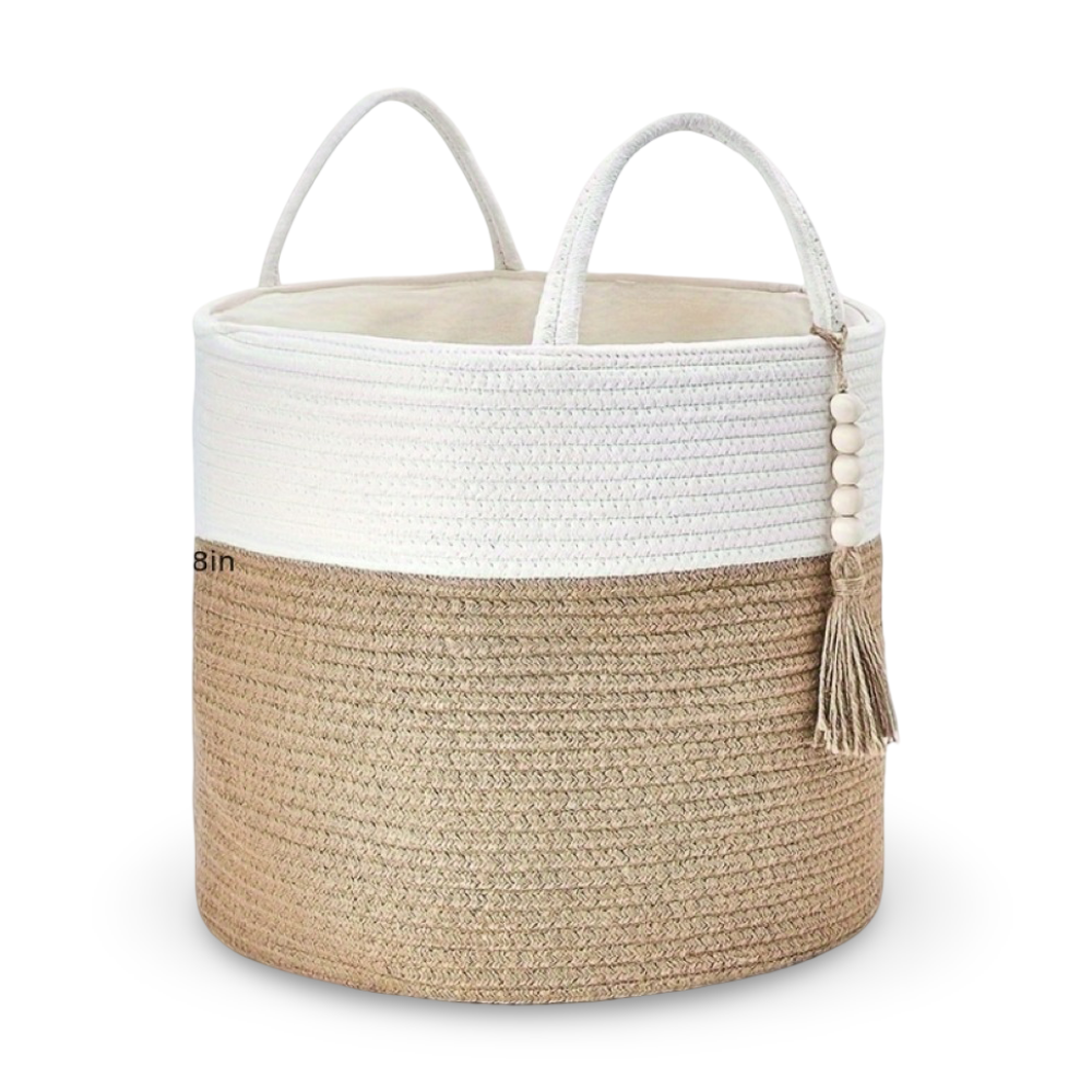 Makramé opbevaringskurv i bomuld med boho design