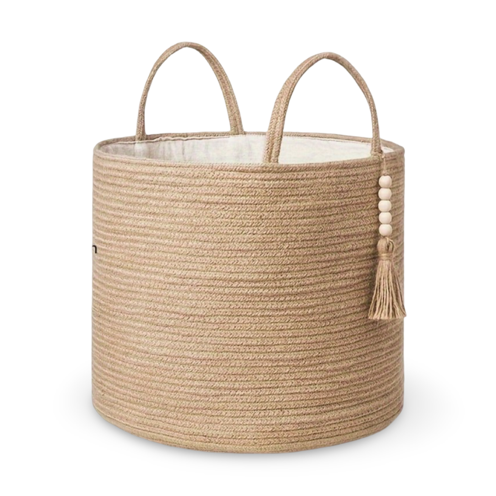 Makramé opbevaringskurv i bomuld med boho design