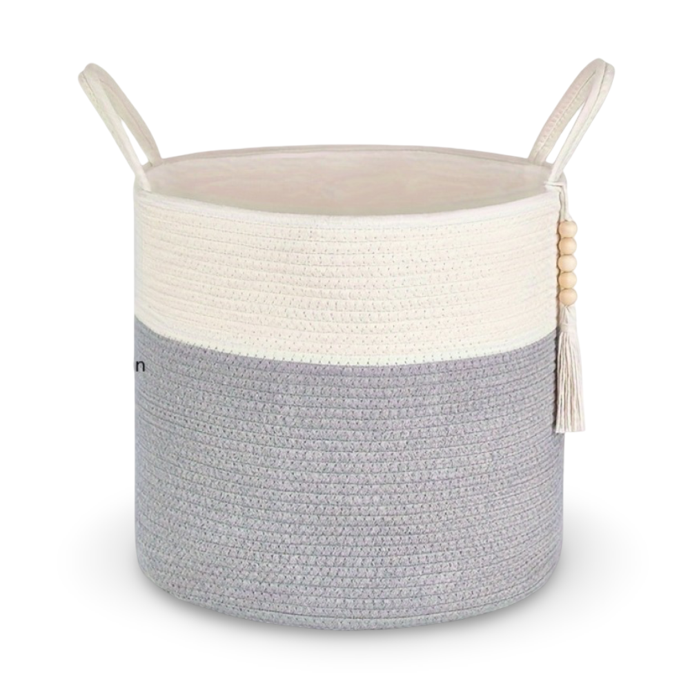 Makramé opbevaringskurv i bomuld med boho design