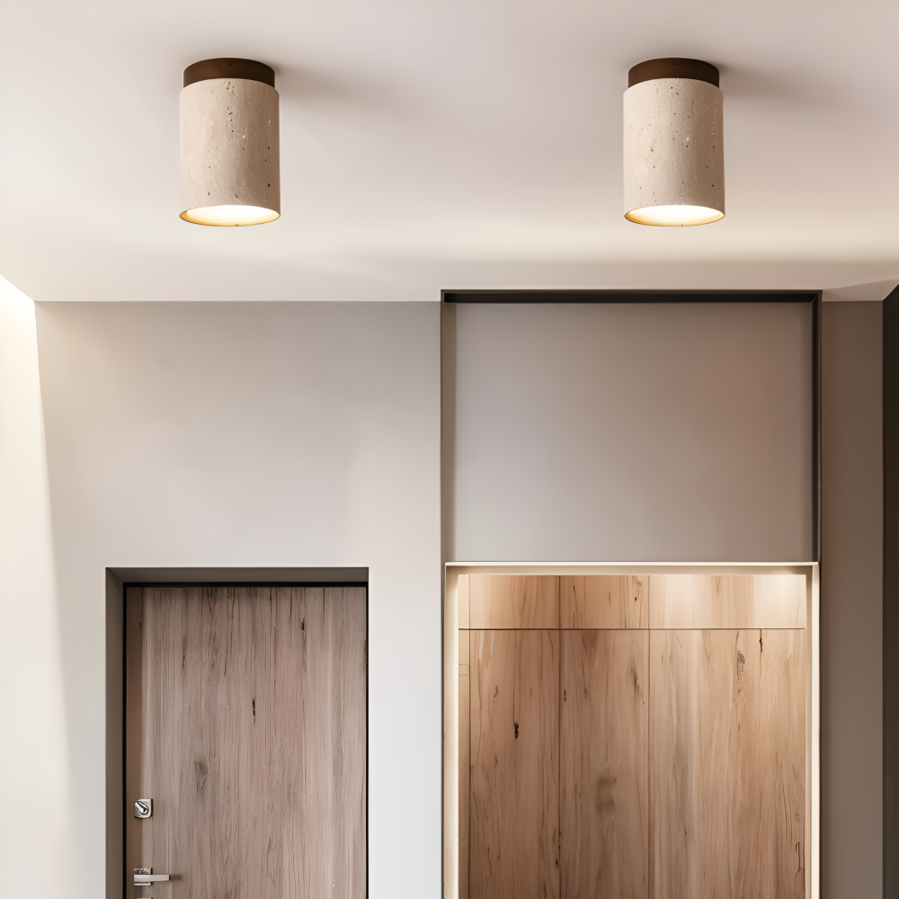 Spot loftlampe i travertin og træ – moderne indbygget spotlight