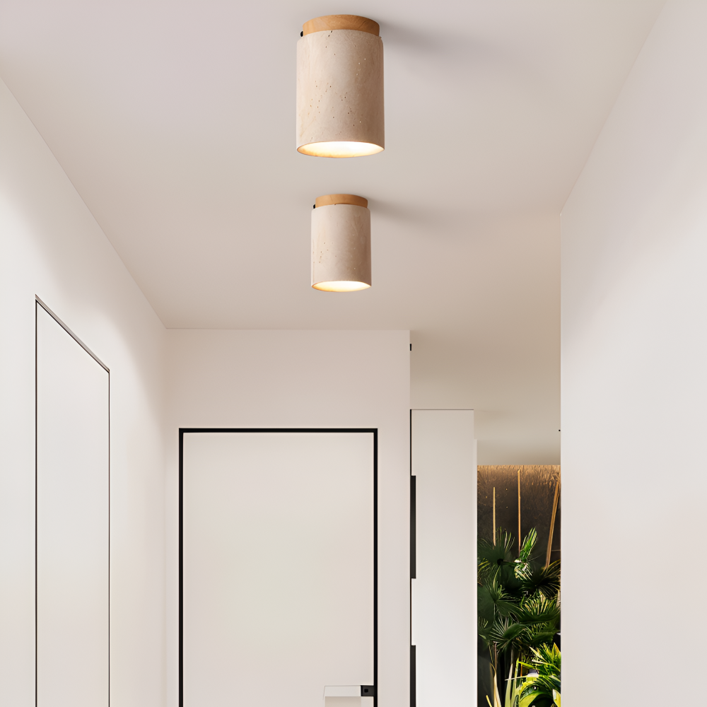 Spot loftlampe i travertin og træ – moderne indbygget spotlight