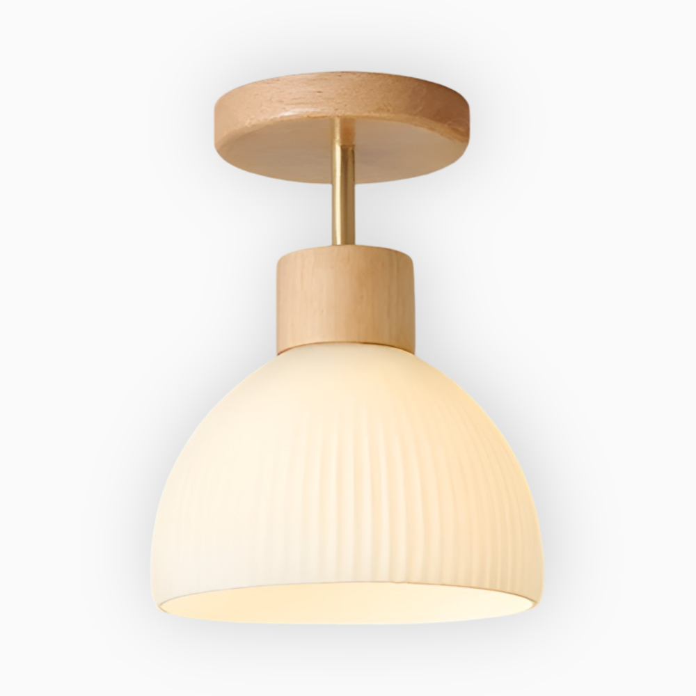 Auralis – Nordisk Ribbet Loftlampe i Glas og Træ