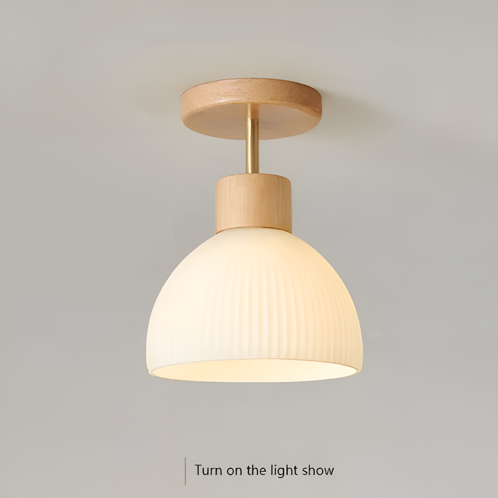 Auralis – Nordisk Ribbet Loftlampe i Glas og Træ
