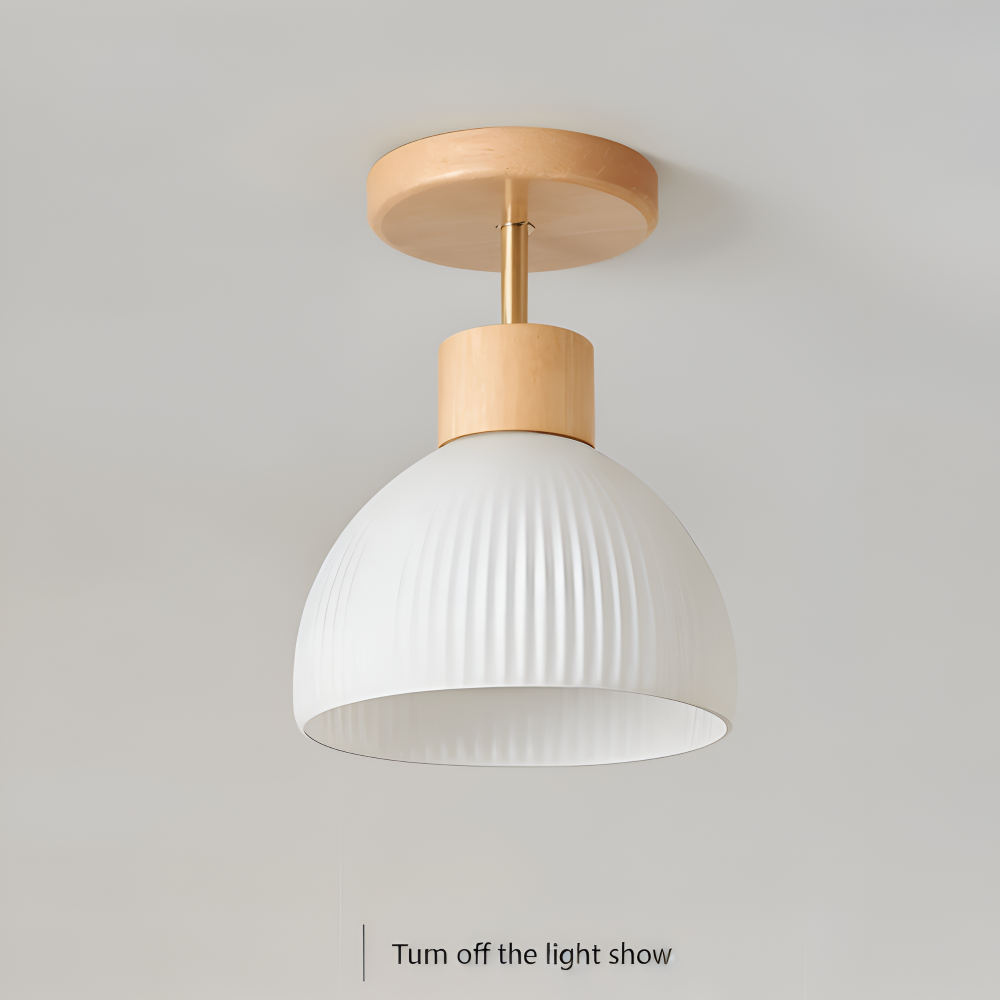 Auralis – Nordisk Ribbet Loftlampe i Glas og Træ