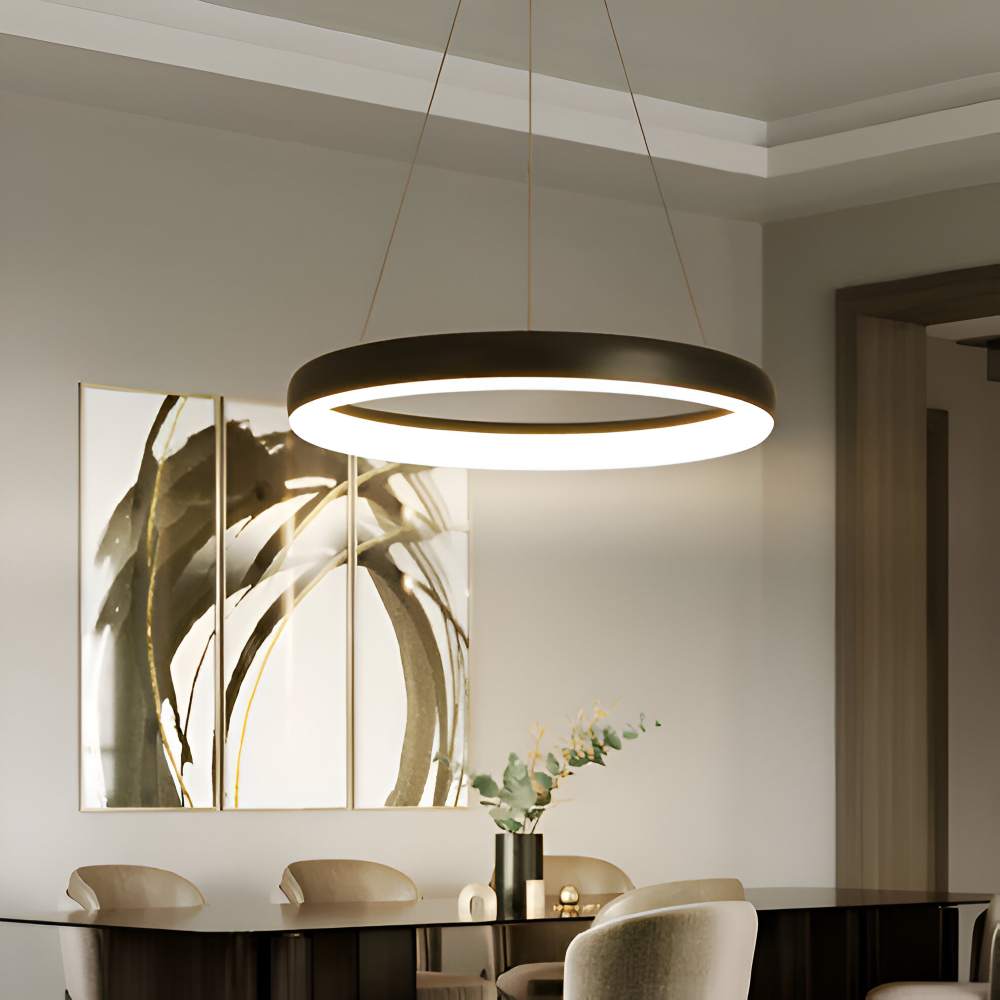 CircuGlow Pendel – Minimalistisk Rund LED Pendellampe i Sort & Hvid