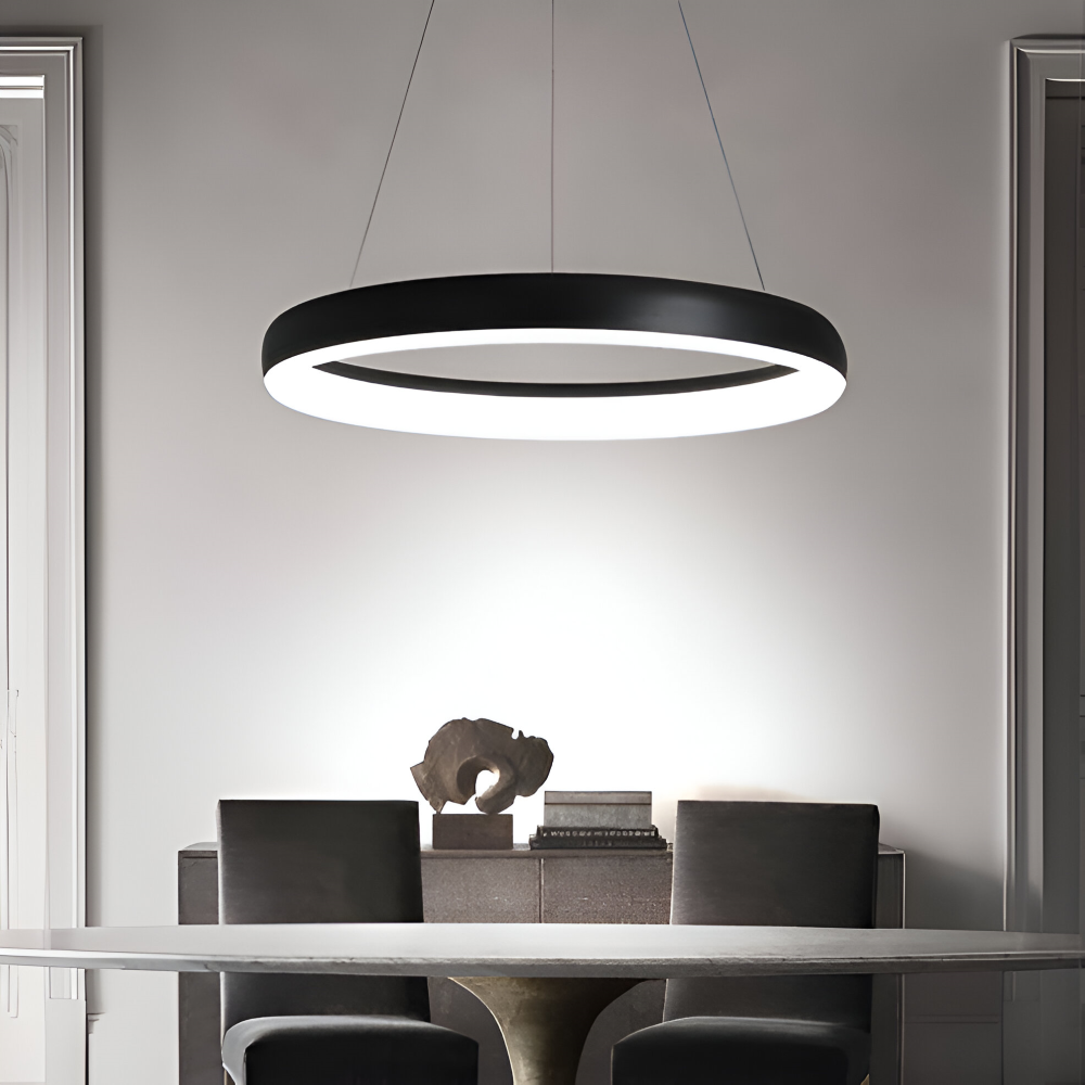CircuGlow Pendel – Minimalistisk Rund LED Pendellampe i Sort & Hvid
