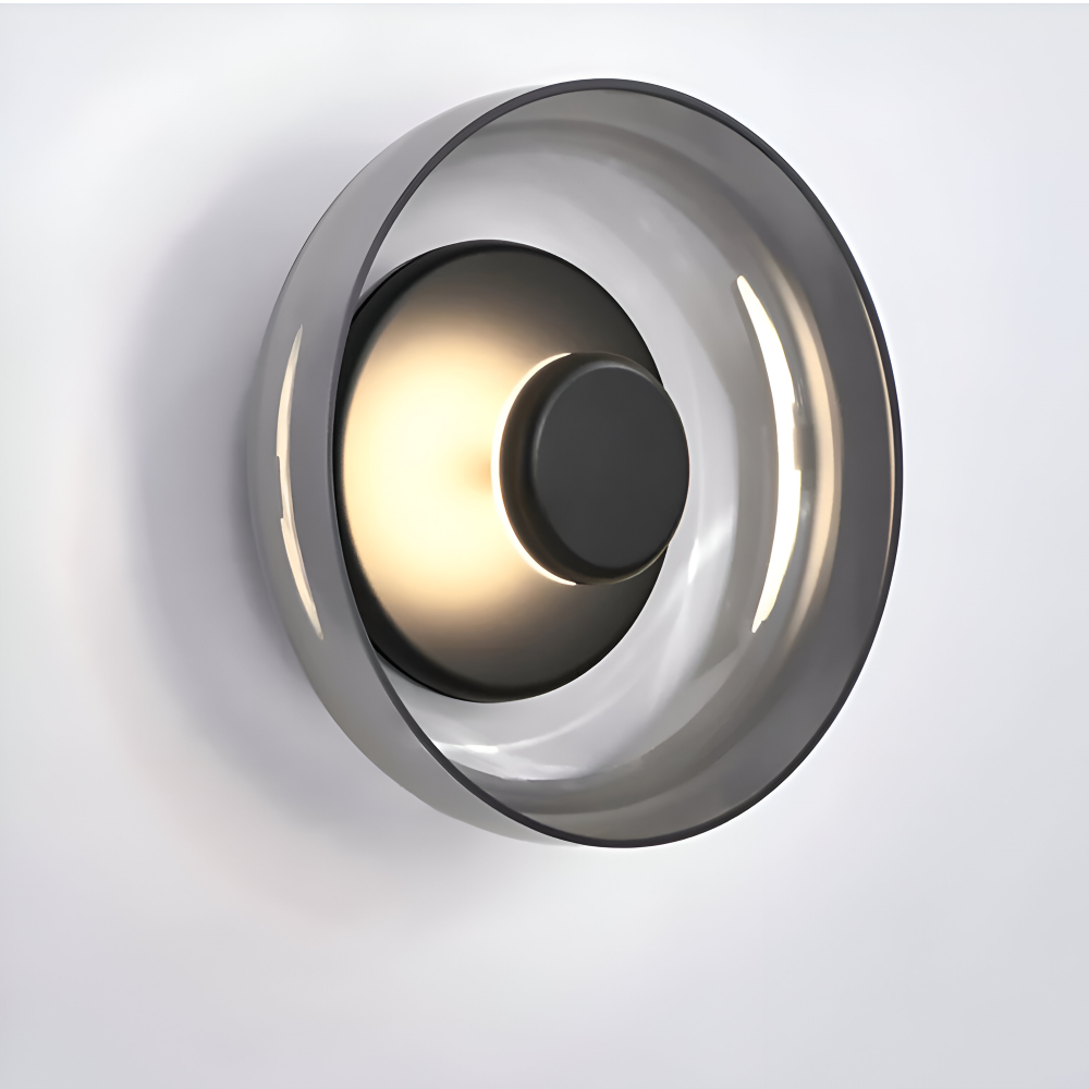 Rund LED væglampe i glas og aluminium – skandinavisk minimalistisk design